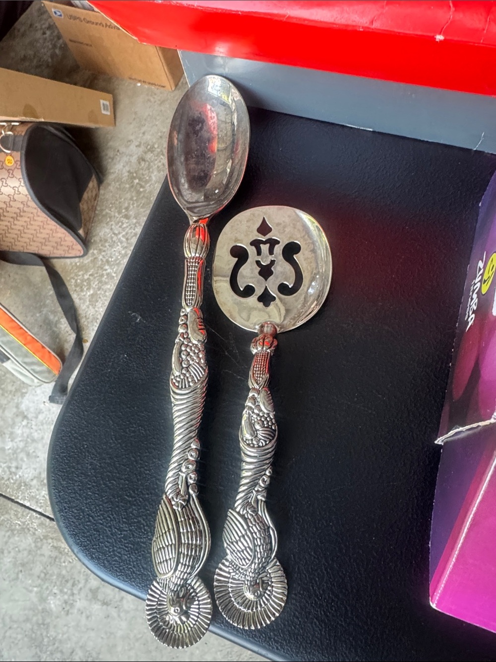 Goldinger‎ Ornate Silver Tone Serving Spoon and Pierced Server Set